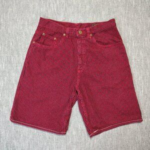 VINTAGE Eddie Bauer Jean Shorts Mens Size‎ 28 Red Black Label Striped Cotton